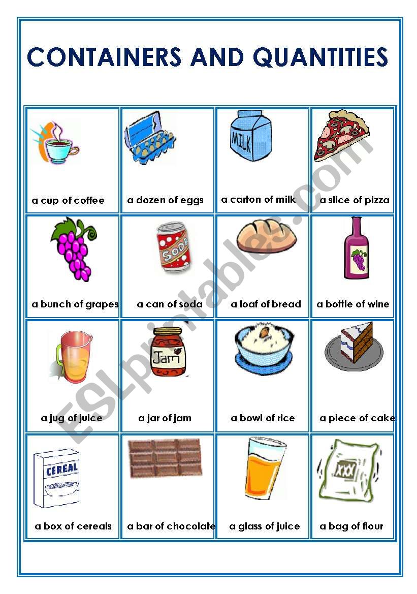 containers and quantities pictionary