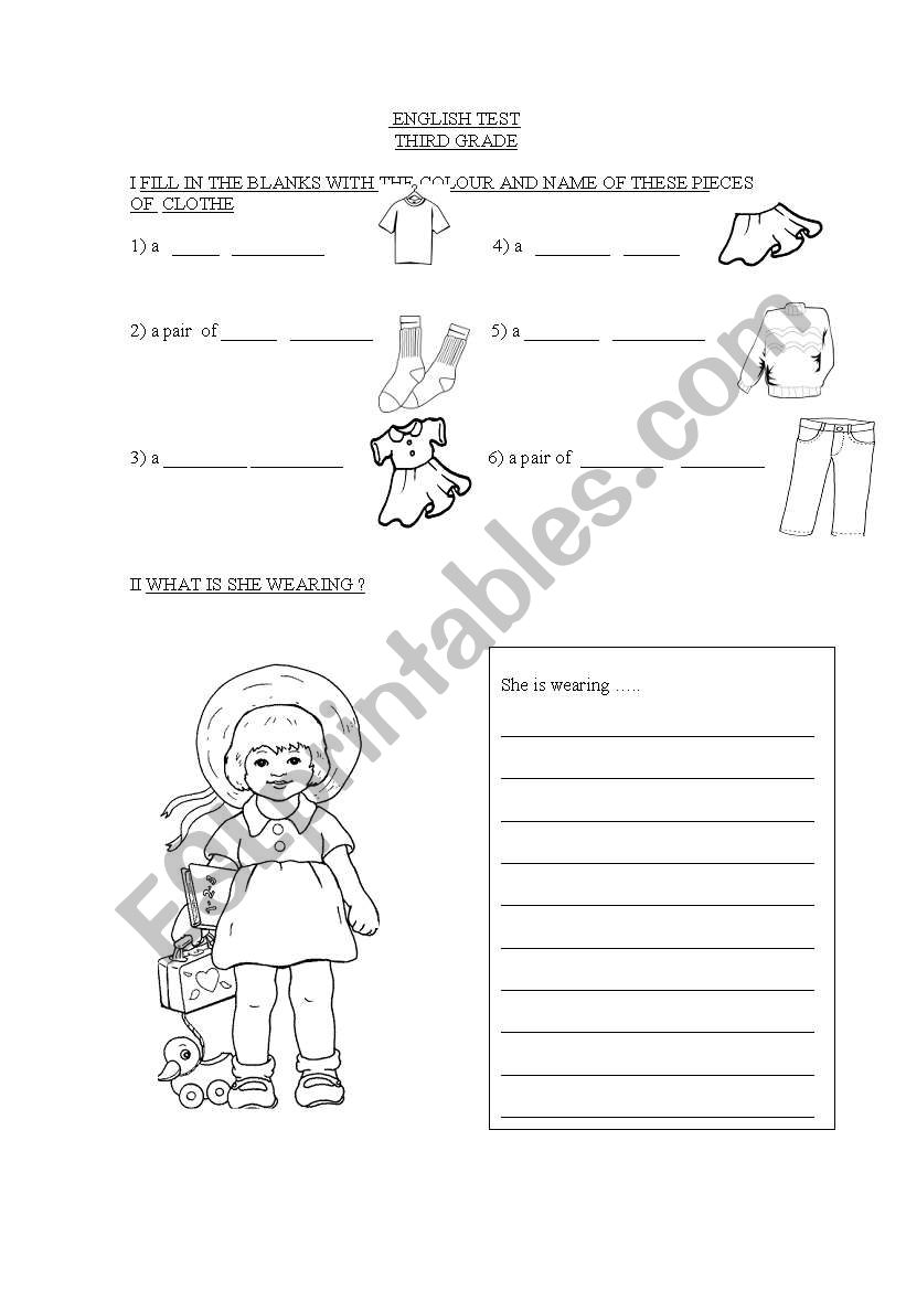 English test clothes worksheet