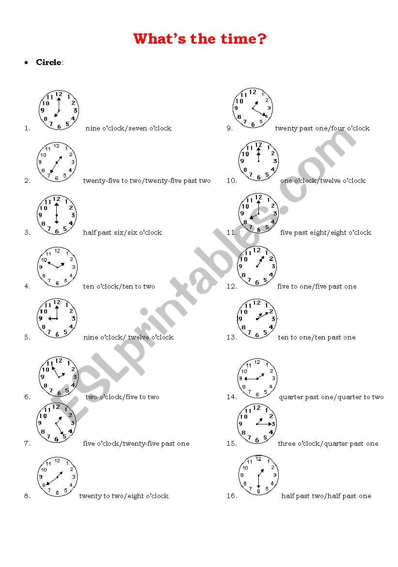 Whats the time? Circle! worksheet