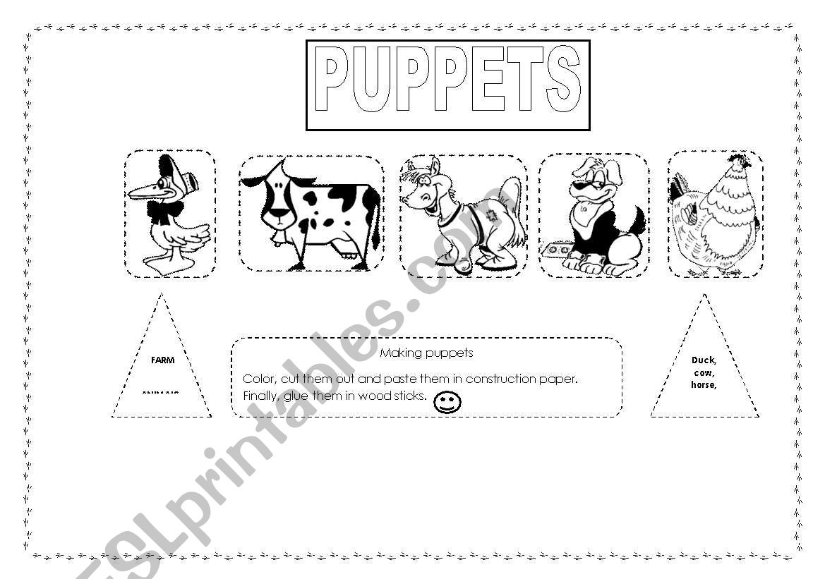 Farm animals/puppets worksheet
