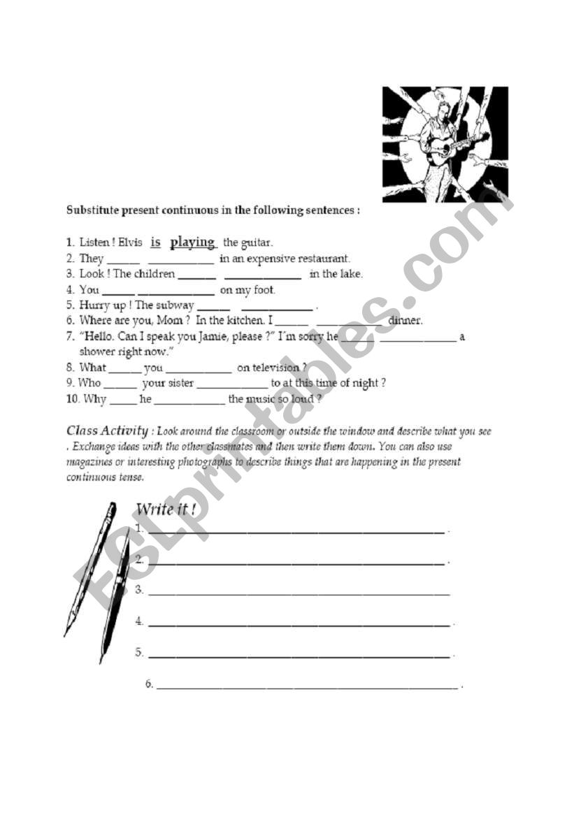 present continous worksheet