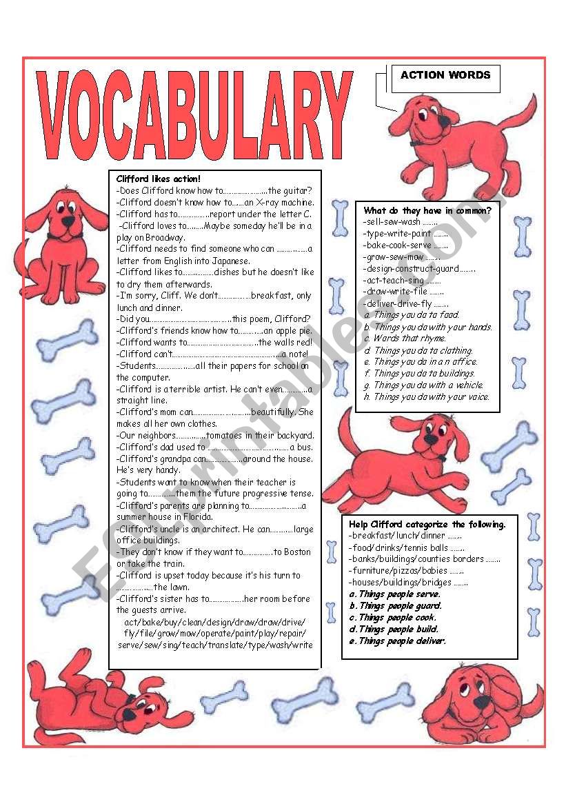 Â´RECYCLING VOCABULARYÂ´ - TOPIC: ACTION WORDS. Elementary and up.