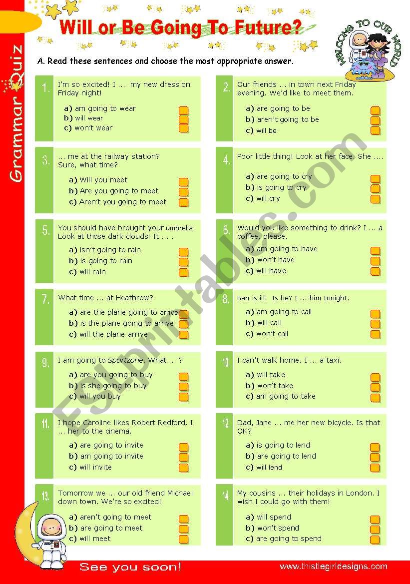 Grammar Quiz series (8) -  Will or Be Going To Future?