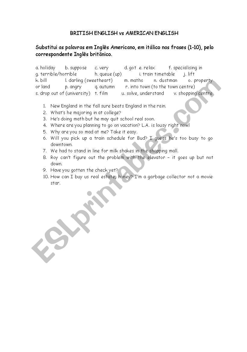 English varieties worksheet