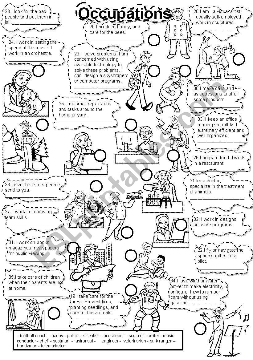 OCCUPATIONS FILL IN #2 JOBS worksheet