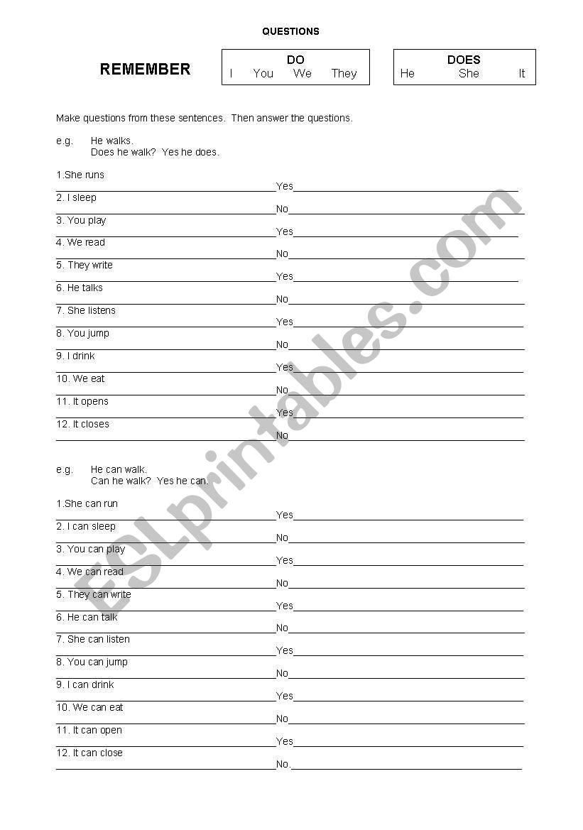 Questions using auxiliaries worksheet