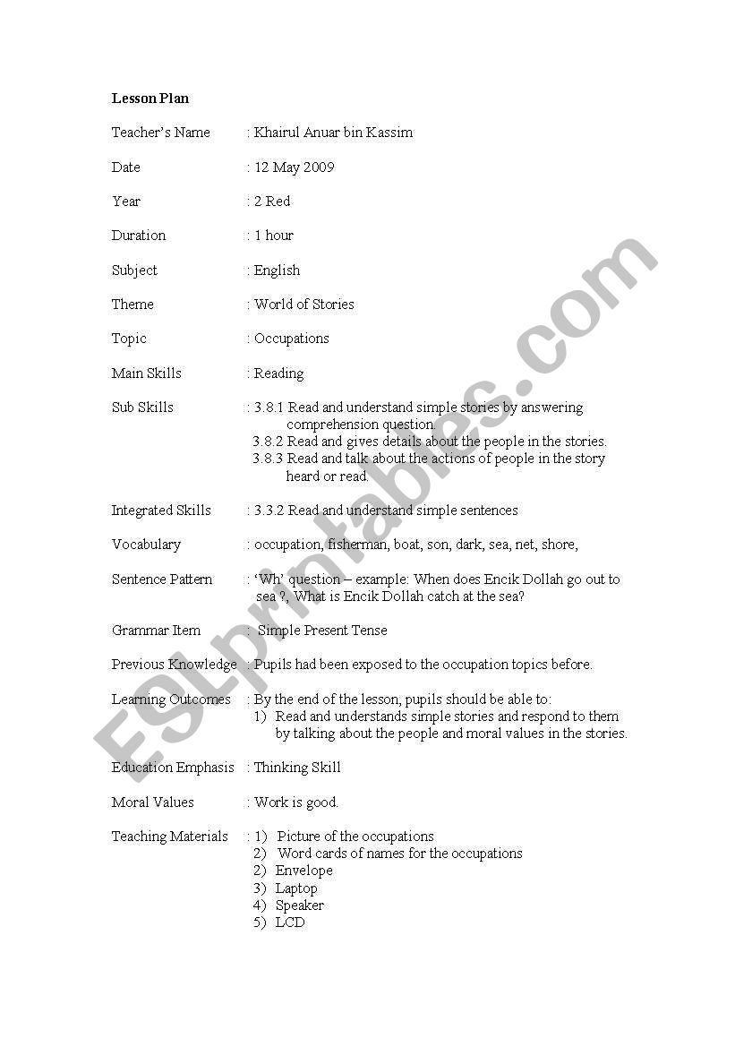 occupations worksheet