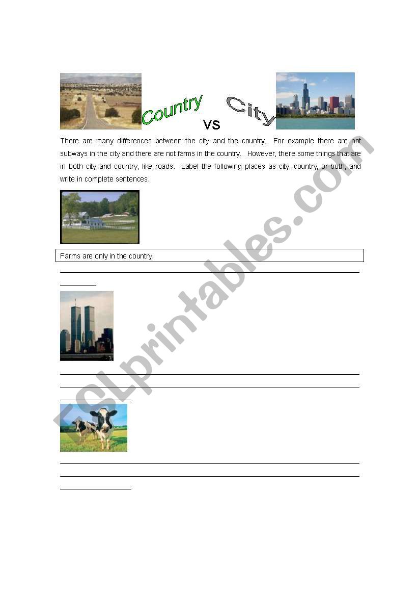 Country vs. City worksheet