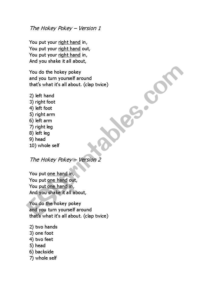 Hokey Pokey Lyrics worksheet