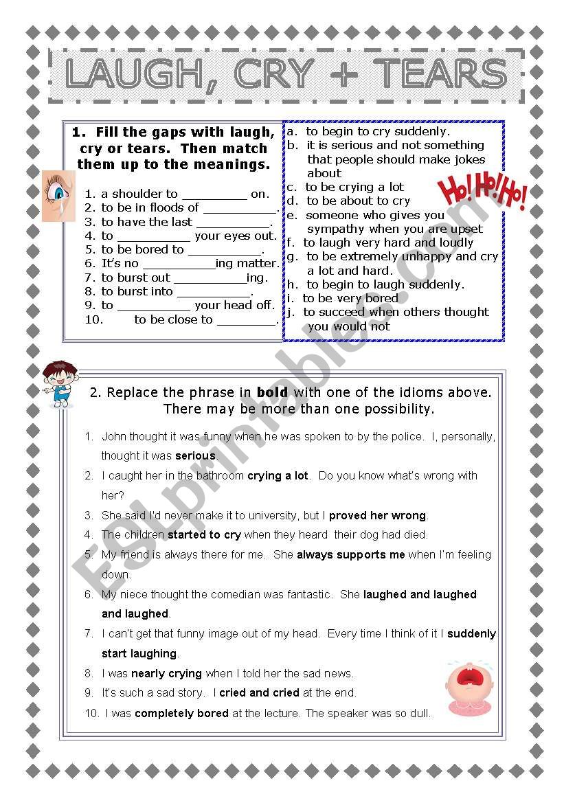Idioms: laugh, cry and tears worksheet