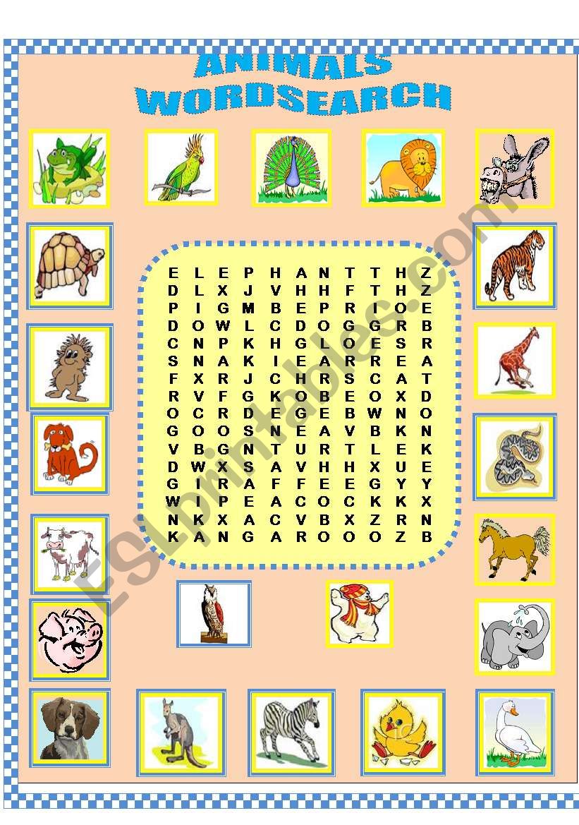 Animals-Word search worksheet