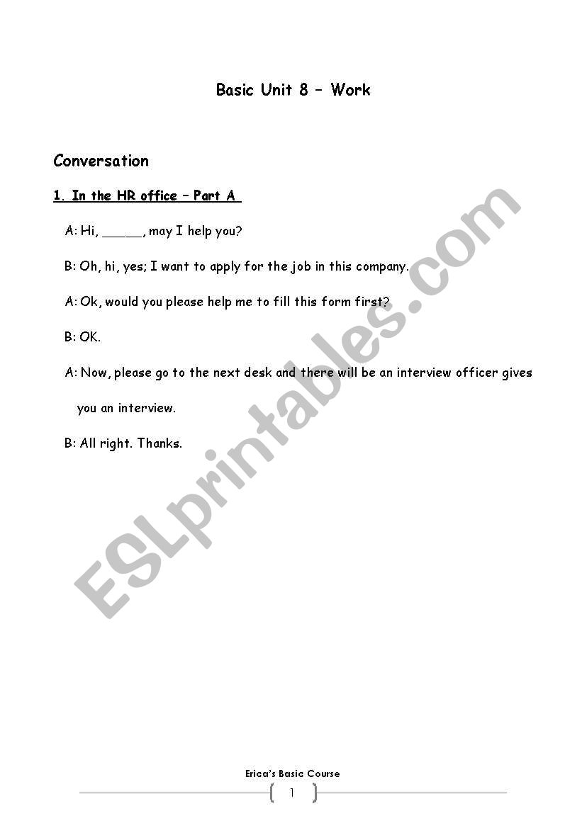 Work & Job worksheet