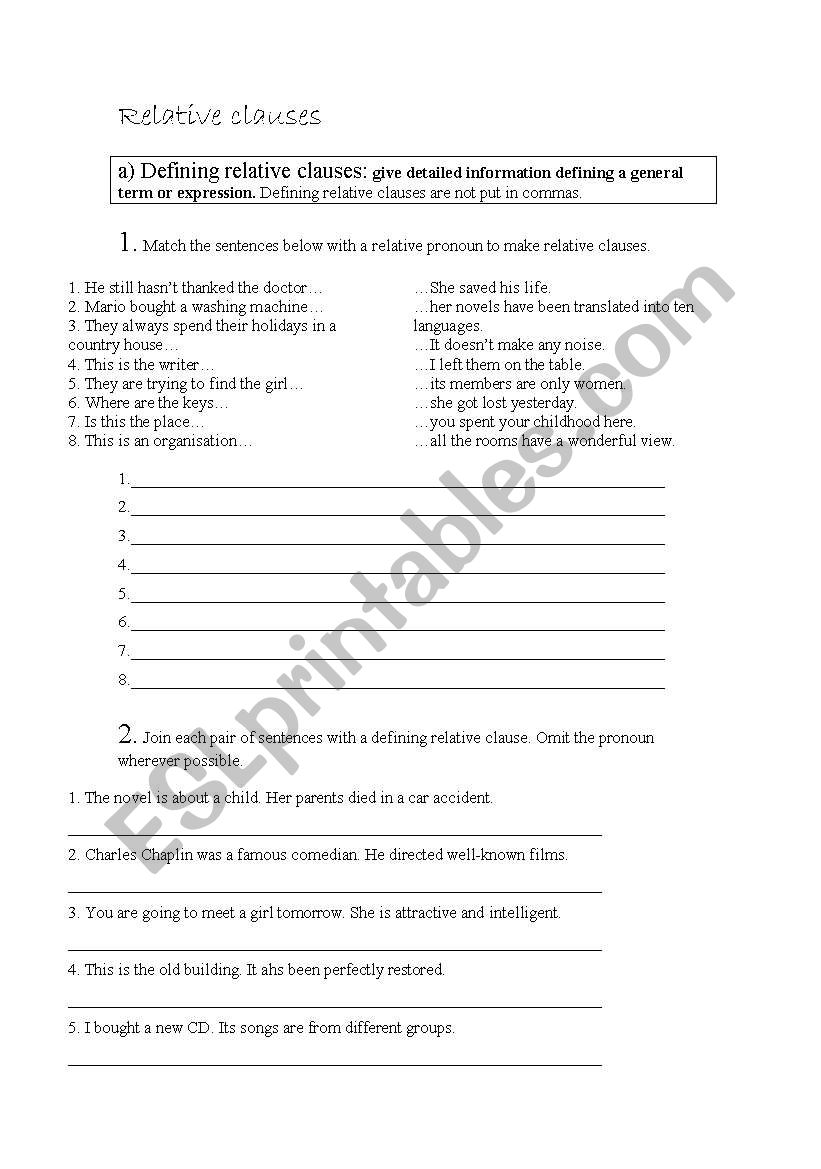 relatives exercises worksheet