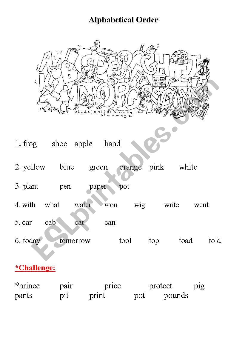 Alphabetical Order worksheet