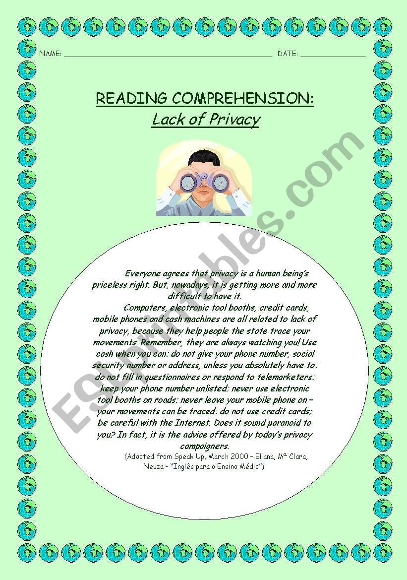 Reading Comprehension: Lack of Privacy