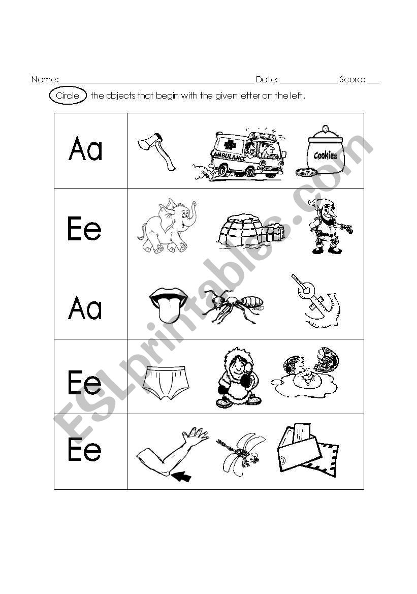 short vowel A and E worksheet
