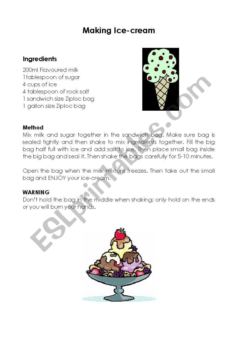 Ice-cream in a bag. worksheet