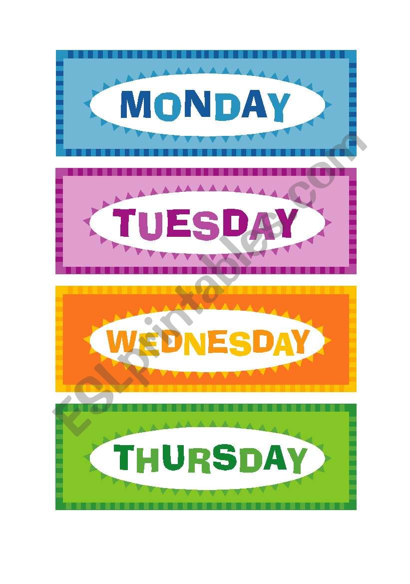 days of the week for the calendar