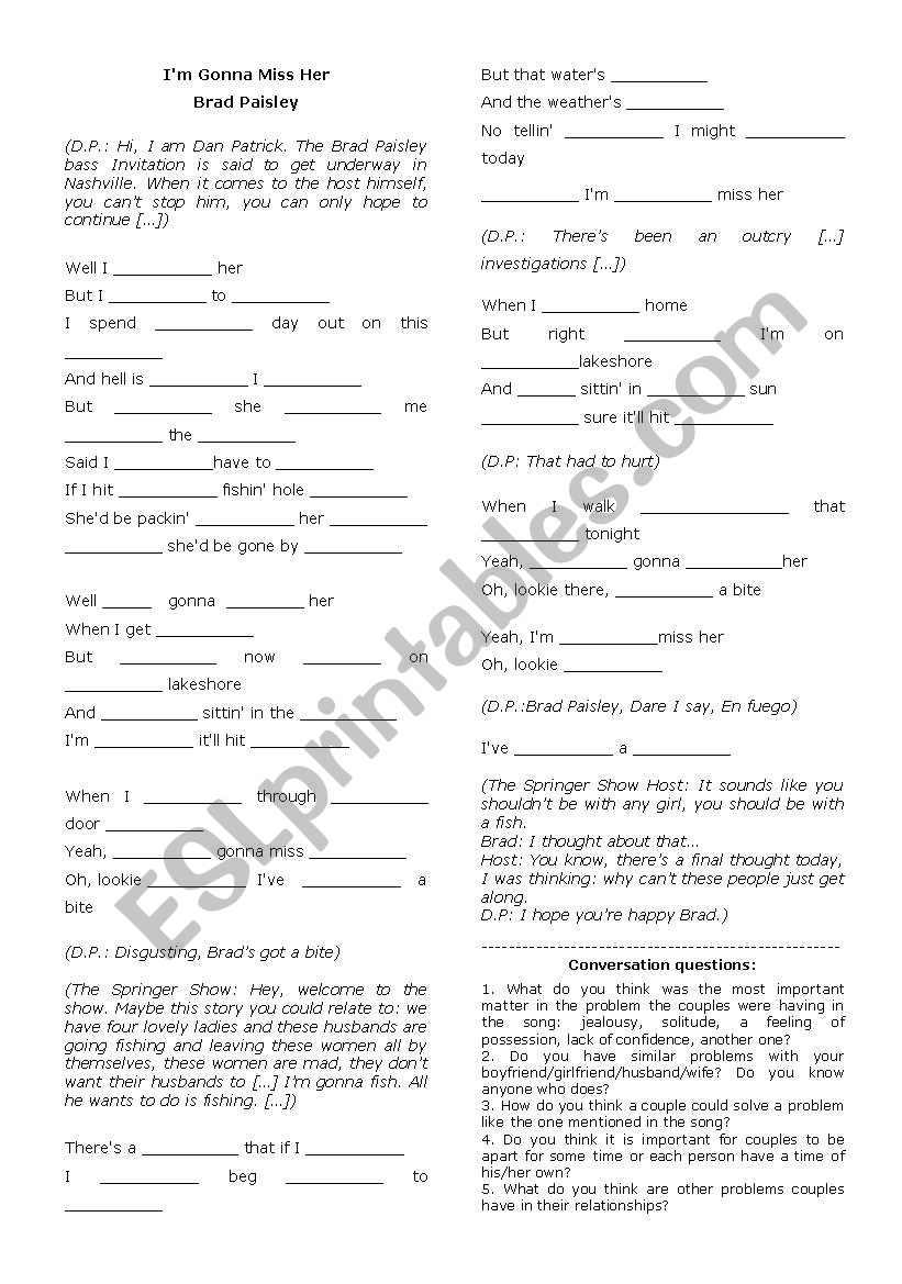 Im Gonna Miss Her  worksheet