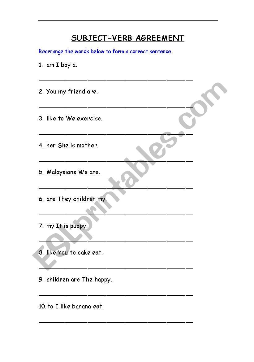 Subject-verb Agreement worksheet