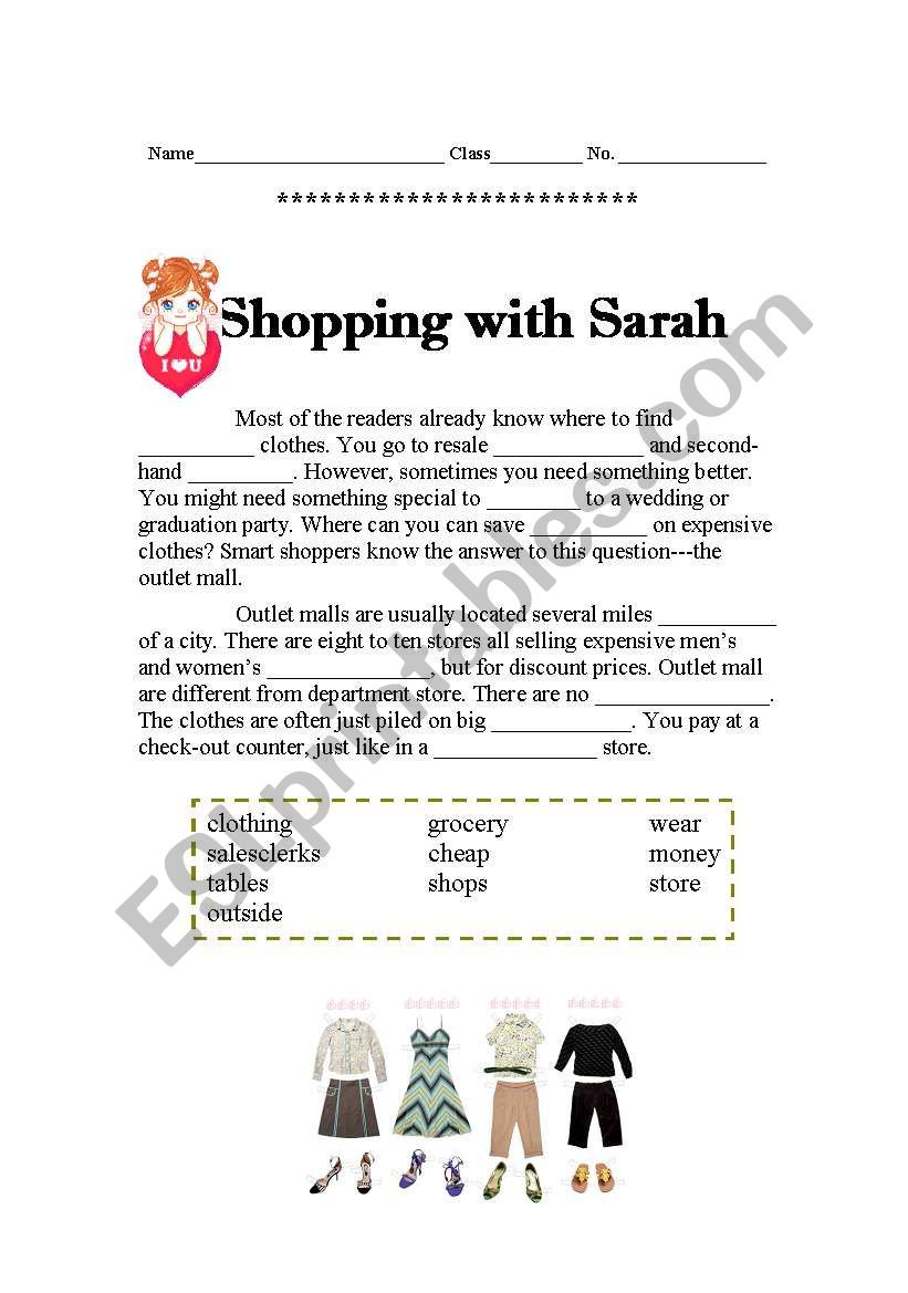Shopping worksheet