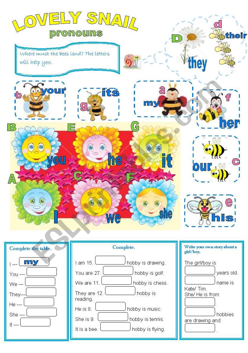 LOVELY SNAIL PRONOUNS worksheet