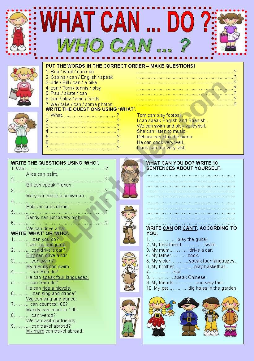 Who / What + modal verb CAN worksheet