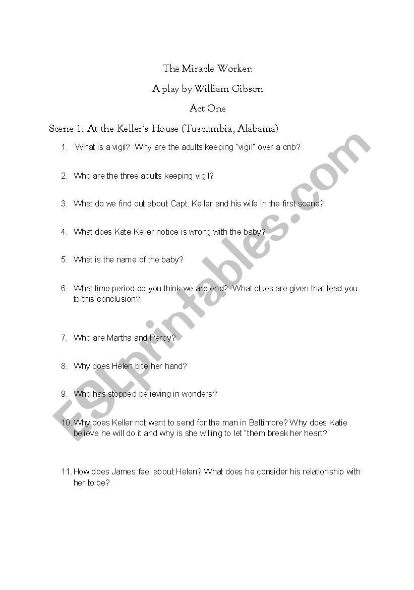 The Miracle Worker Reading Guide