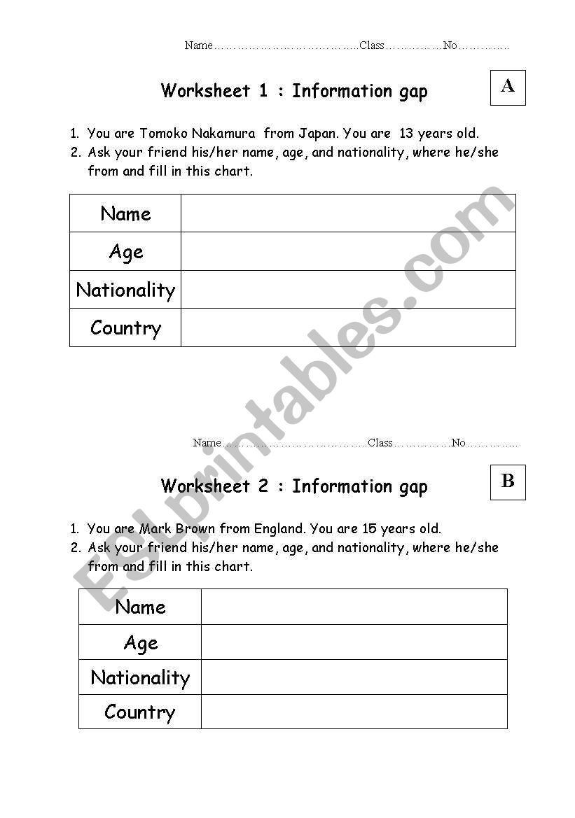 information gap worksheet