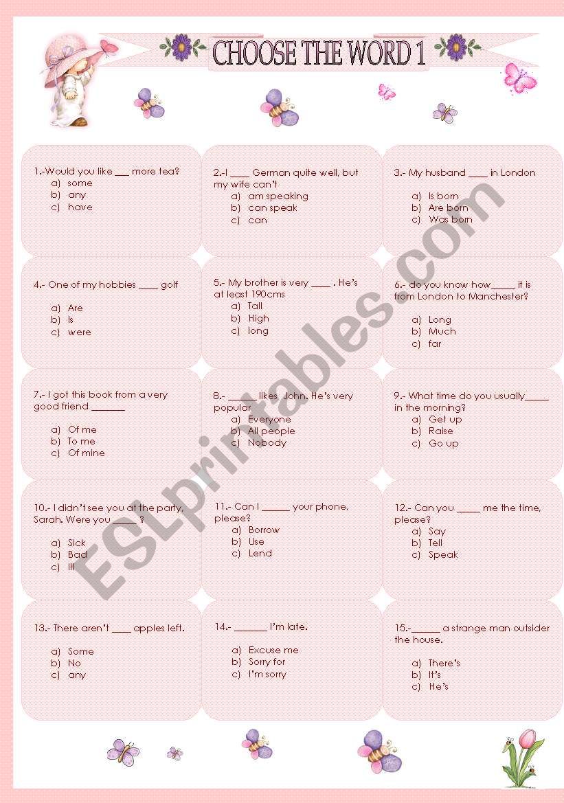 CHOOSE THE WORD PART 1 worksheet