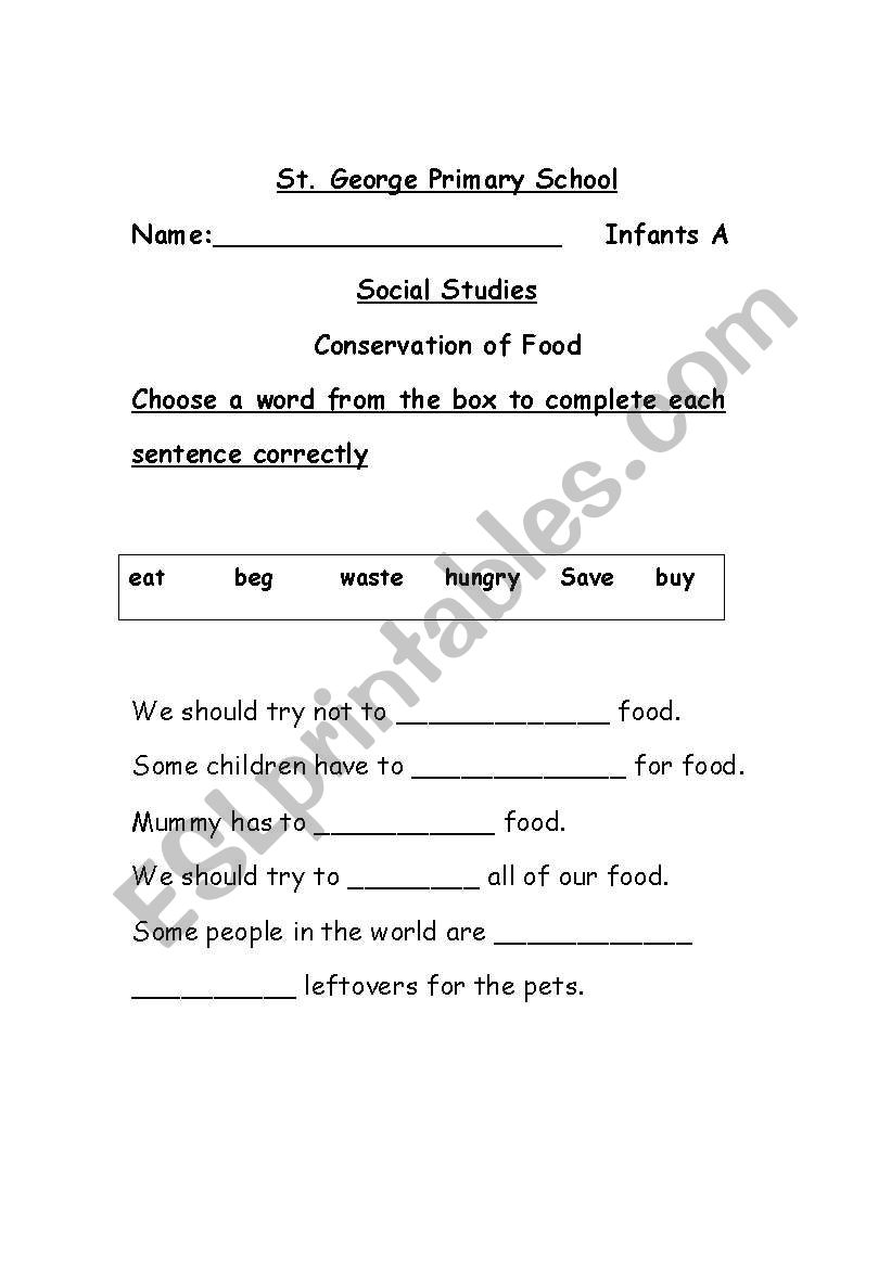 Food Conservation Worksheet worksheet