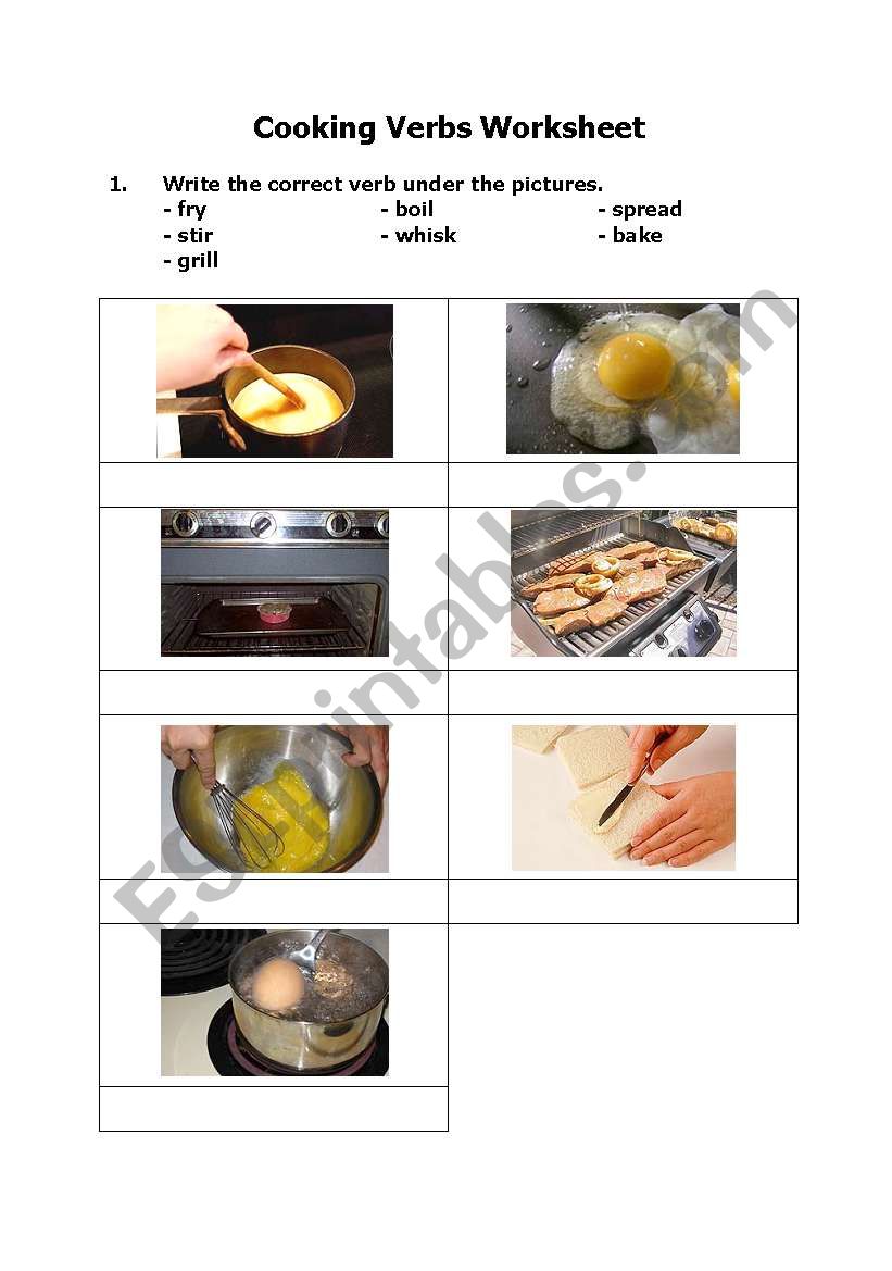 Cooking Verbs Worksheet worksheet