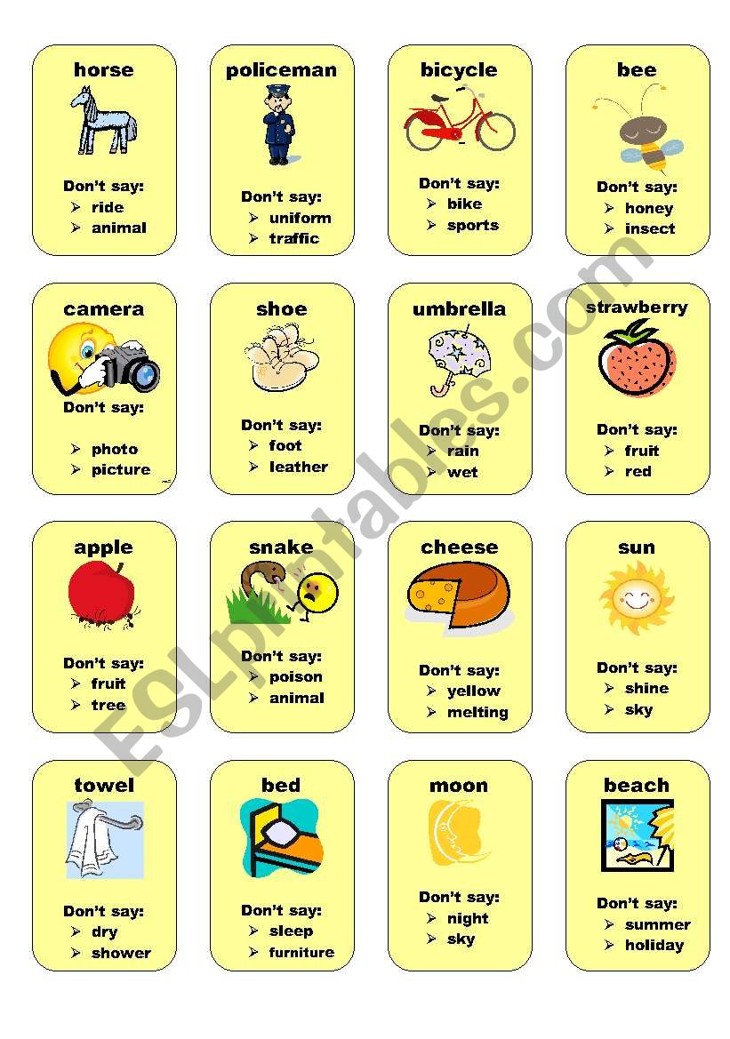 Taboo cards1 worksheet