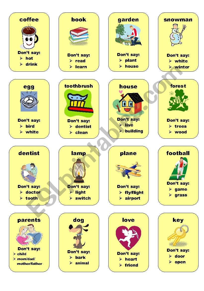 Taboo cards 2 worksheet