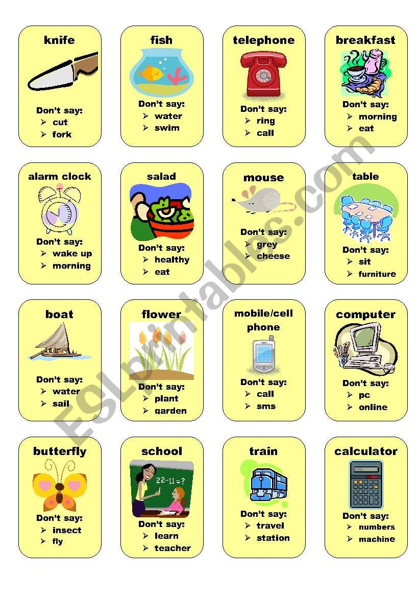 Taboo cards 3 worksheet