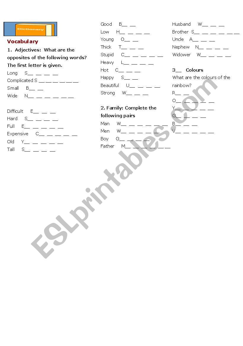 Find the opposite words worksheet