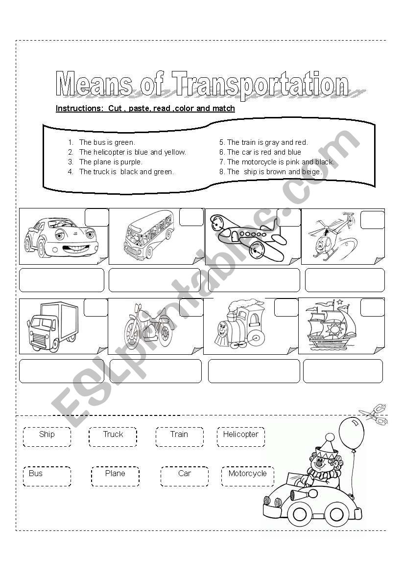 Means of transportation worksheet