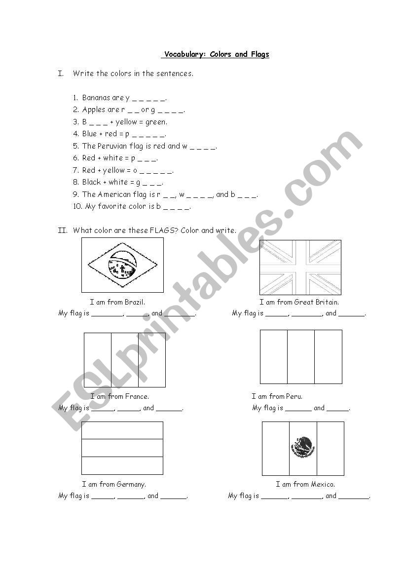 Colors and flags worksheet