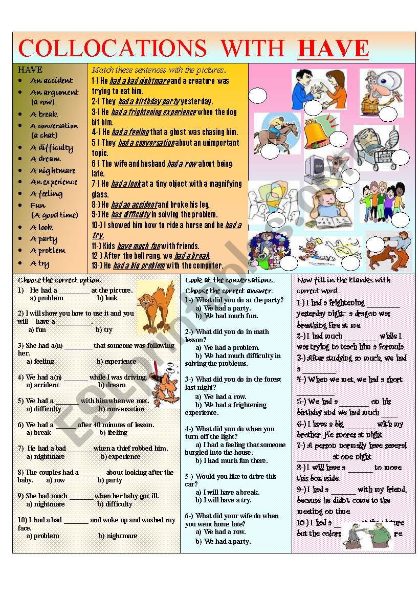 COLLOCATIONS WITH HAVE worksheet