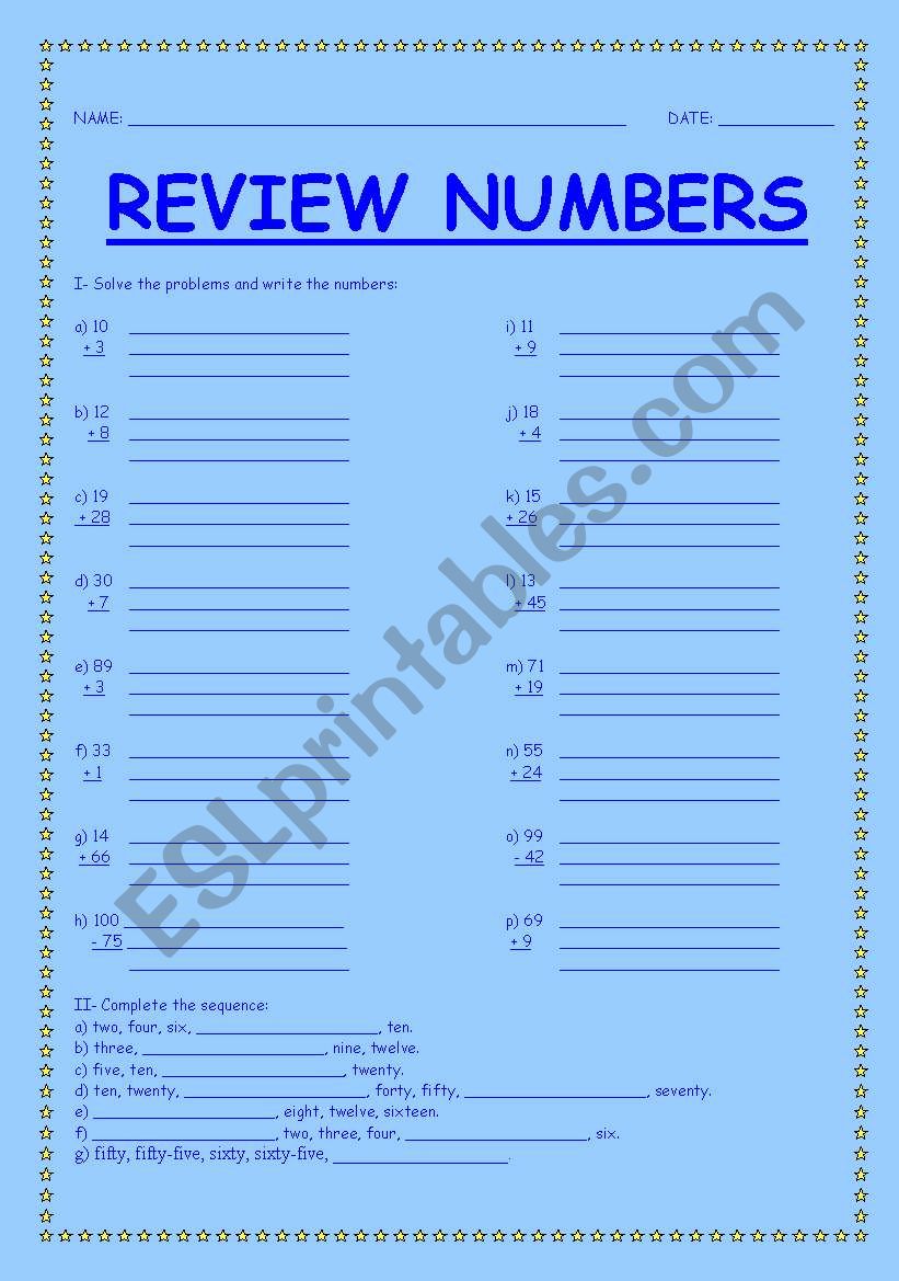 Review numbers worksheet