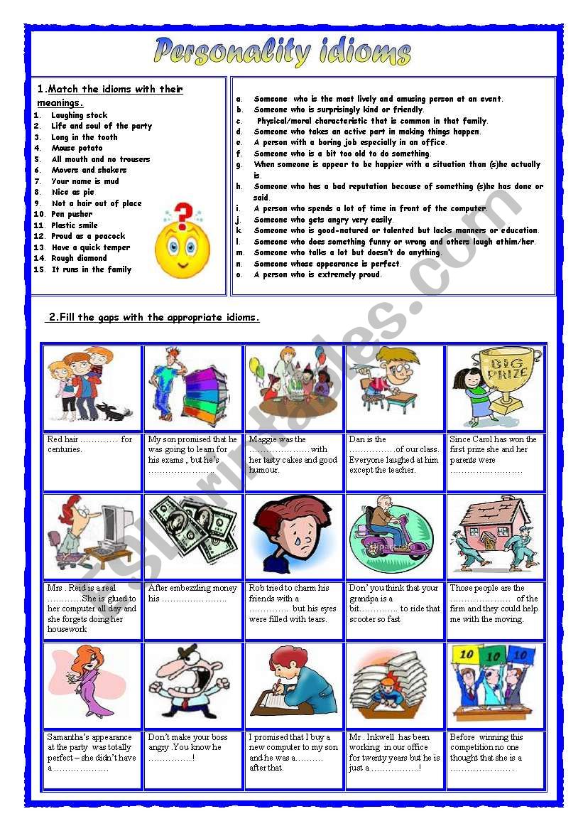 Personality idioms 3 worksheet