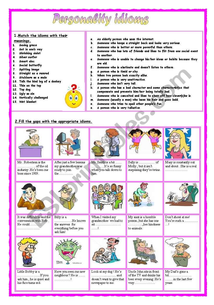 Personality idioms 4 worksheet