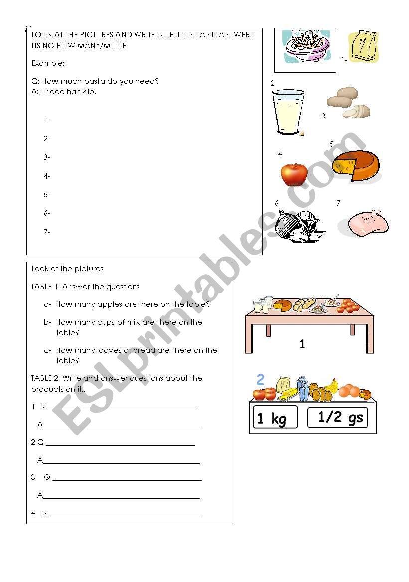 How many/ much worksheet