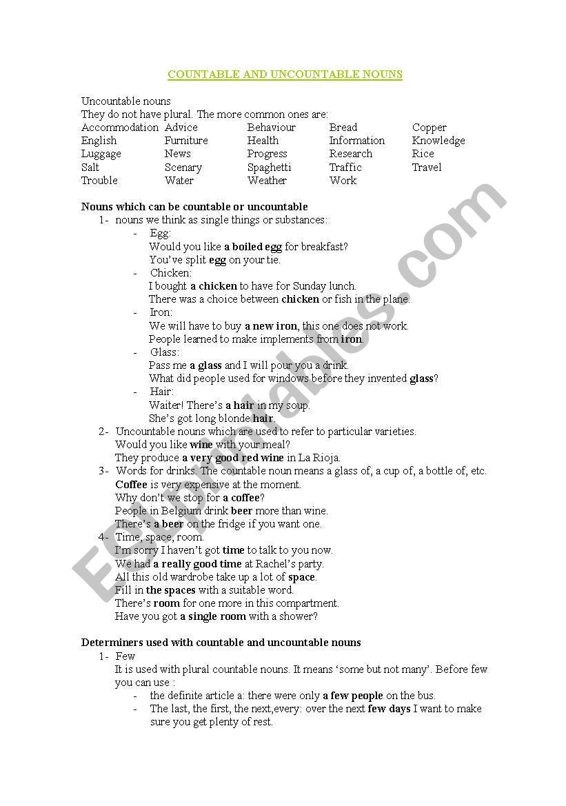 Countable and uncountable nouns