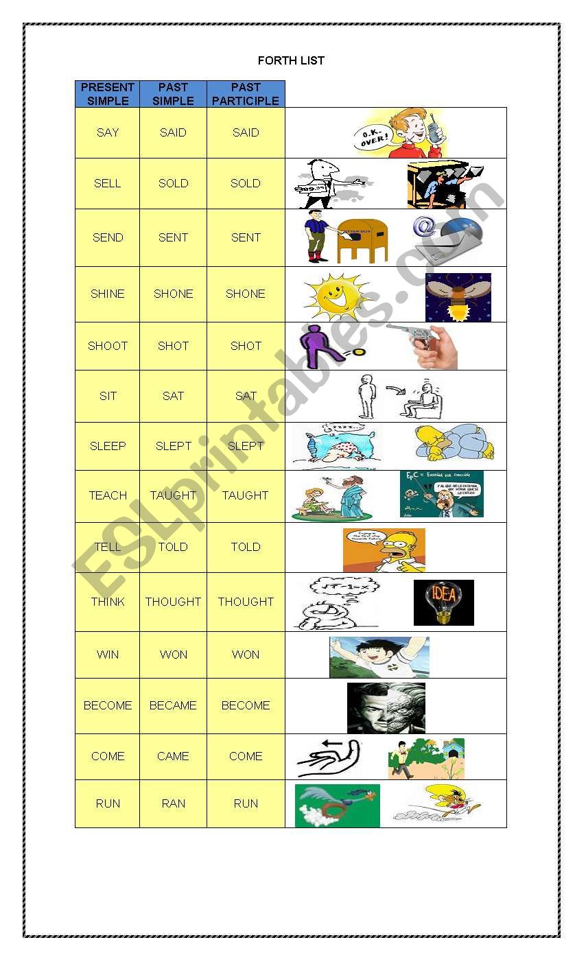 Irregular verbs 4th list worksheet