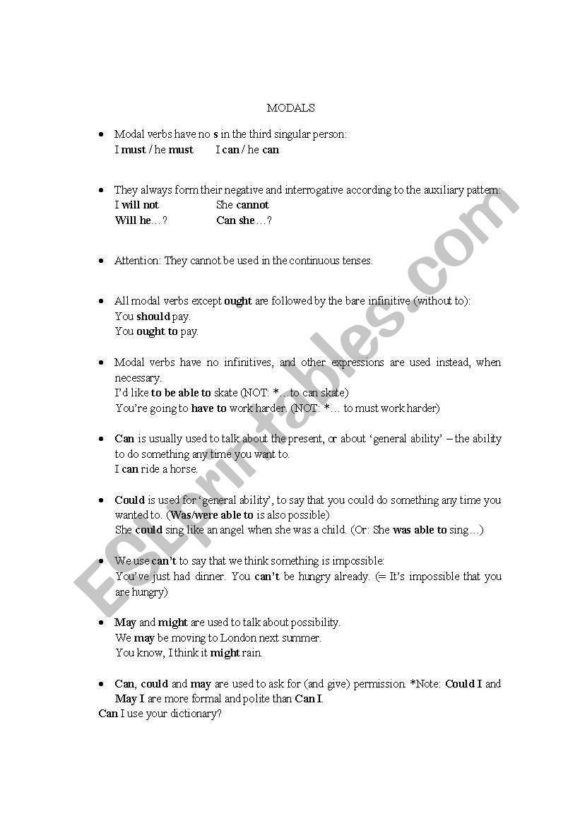 Modal Verbs - Resume worksheet