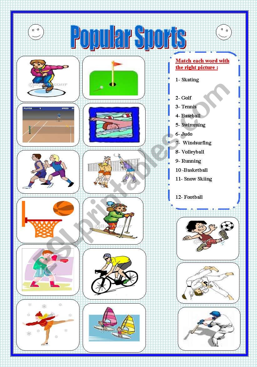 Popular sports - Matching Exercise