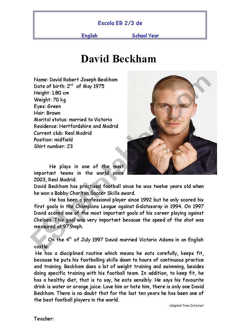 David Beckham worksheet