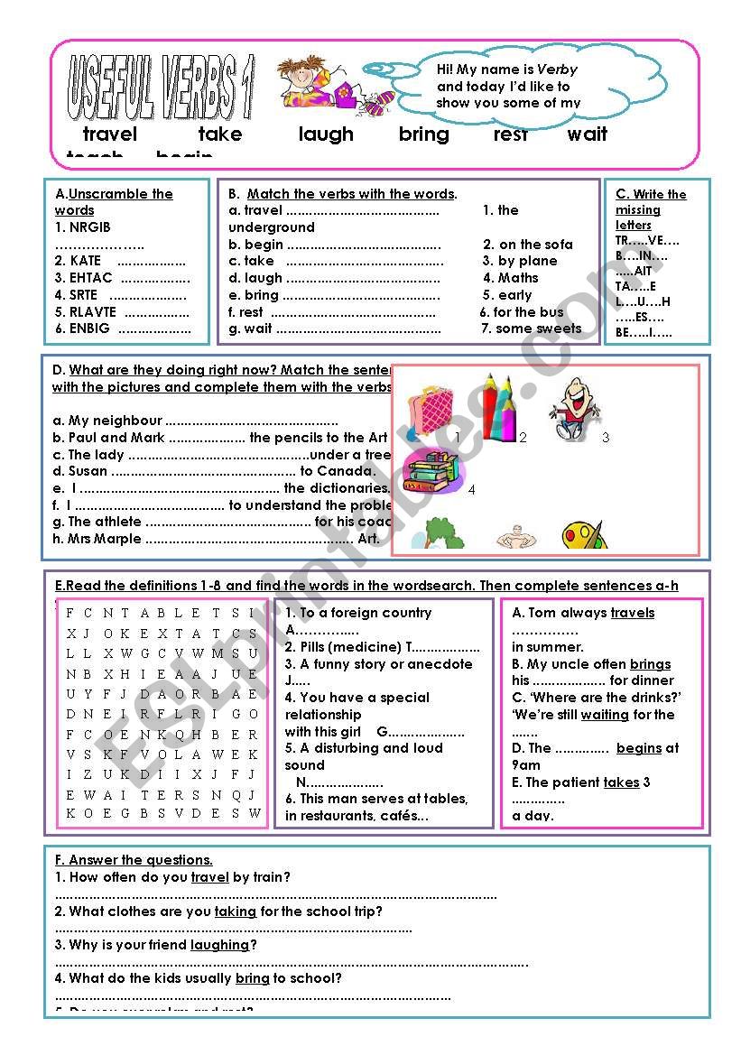 1/11  USEFUL VERBS worksheet