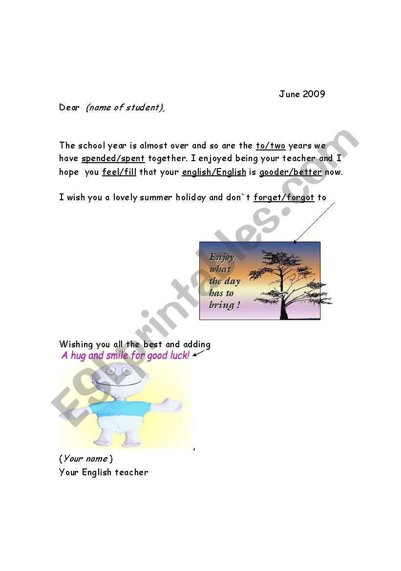 End of school year letter (2) worksheet